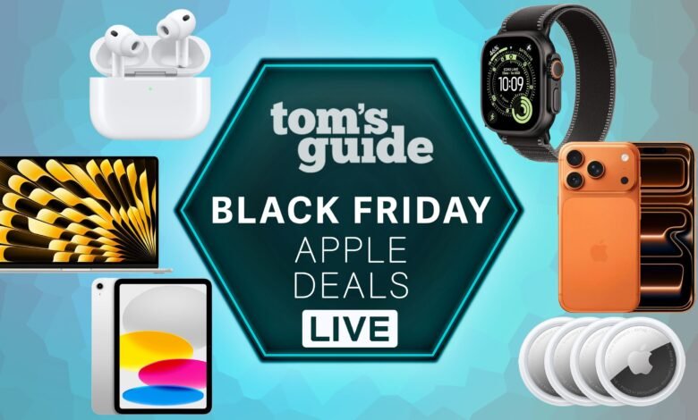 Tom's Guide Black Friday Apple Deals Live, featuring various Apple products.