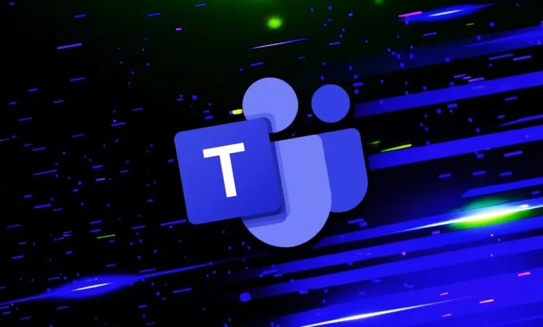 Microsoft Teams logo with a stylized 'T' against a dark background with blue and green streaks.