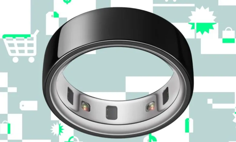 Oura Ring smart ring with shopping cart and dollar sign icons