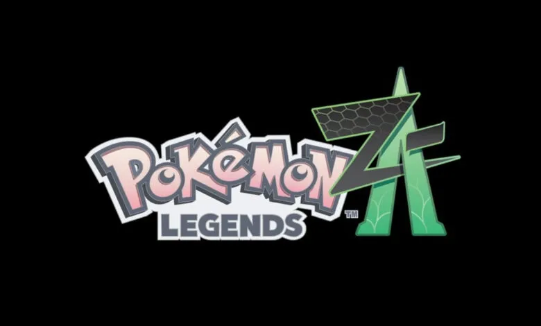 Pokemon Legends Z-A logo with pink and grey text and green stylized 'ZA'