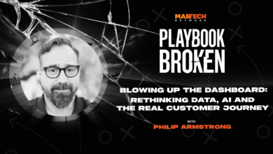 Portrait of Philip Armstrong with a cracked glass overlay and Martech Network logo.