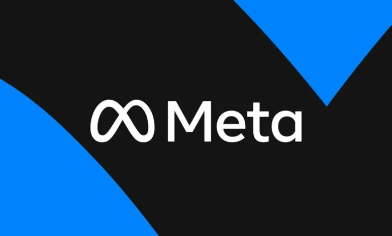 Meta logo in white against a black background with blue accents.