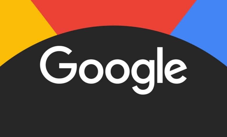 The Google logo in white text against a dark gray background with colorful arcs.