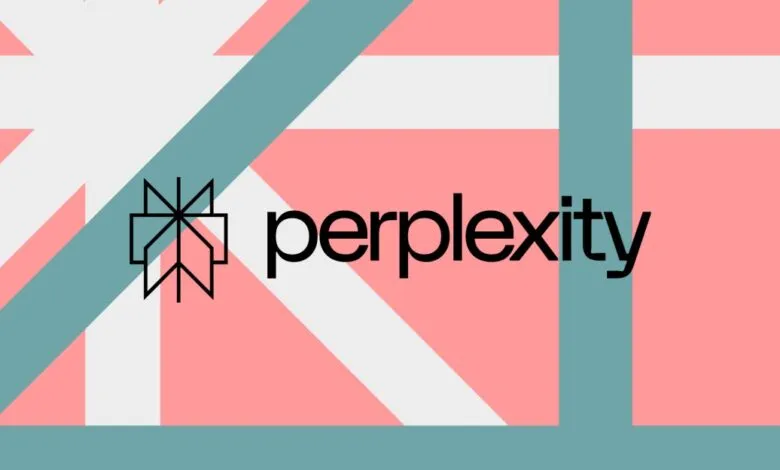 Perplexity logo on a stylized Union Jack flag background.