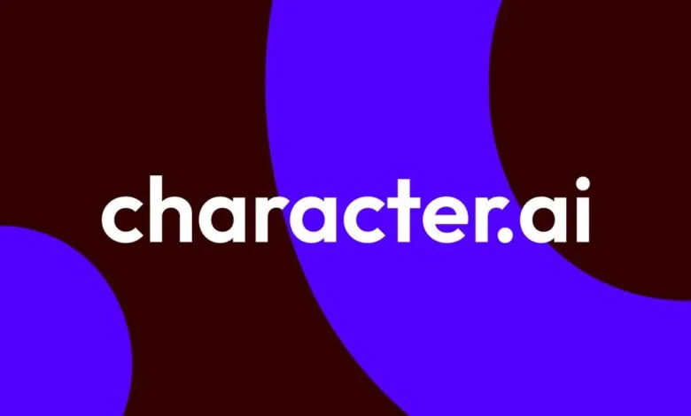 Character.ai logo in white against a brown and blue background.