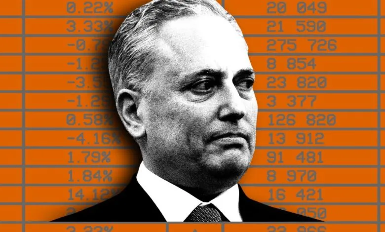 Black and white portrait of David Sacks overlaid on a financial data table.