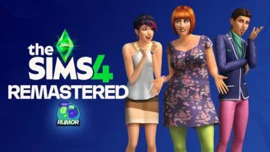 The Sims 4 Remastered logo with three stylized characters in colorful outfits.