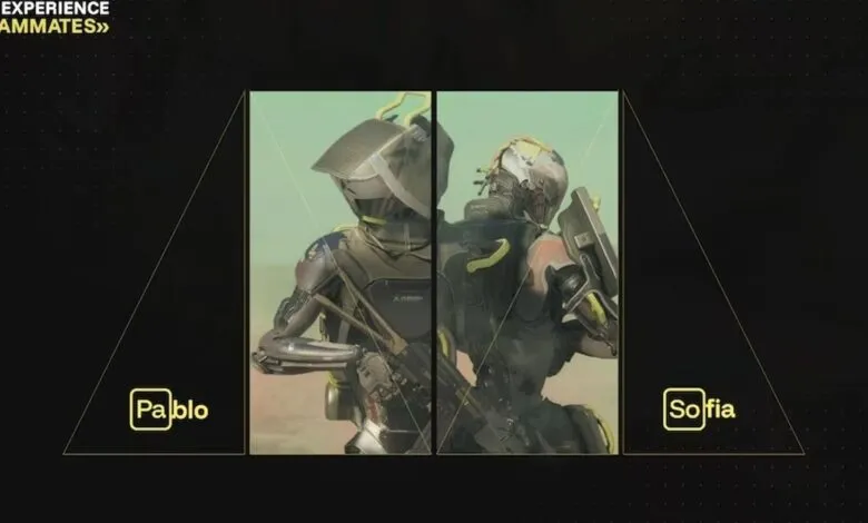 Split image of two futuristic characters named Pablo and Sofia.