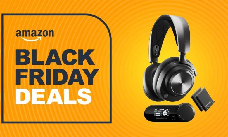 Amazon Black Friday Deals promotion featuring a SteelSeries Arctis Nova Pro Wireless headset.