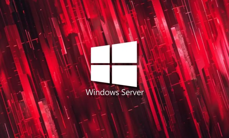 The Windows Server logo with a red, abstract, digital background.