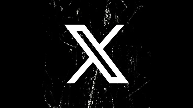White stylized 'X' logo on a distressed black background.