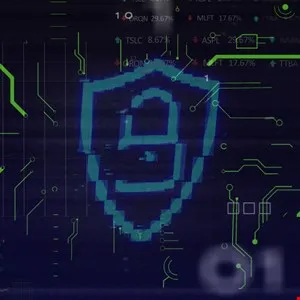 Digital shield with a lock icon, representing cybersecurity and data protection.