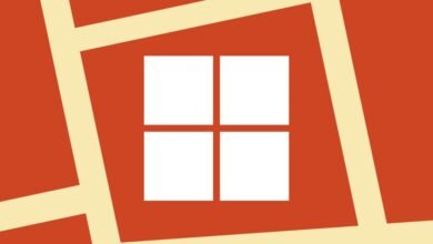 Abstract graphic with a four-pane window design on a red background with cream lines.