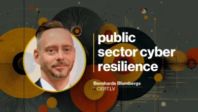 Portrait of Bernhards Blumbergs with text 'public sector cyber resilience'