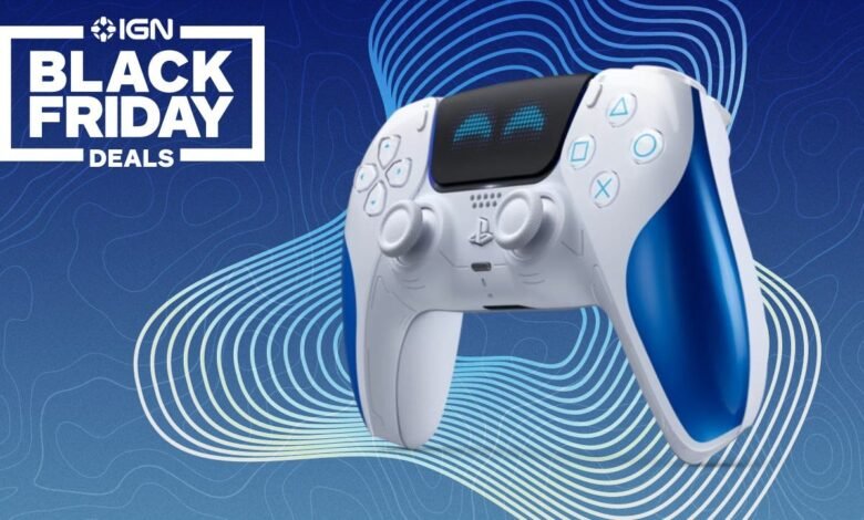 Custom PlayStation controller on a Black Friday deals background.
