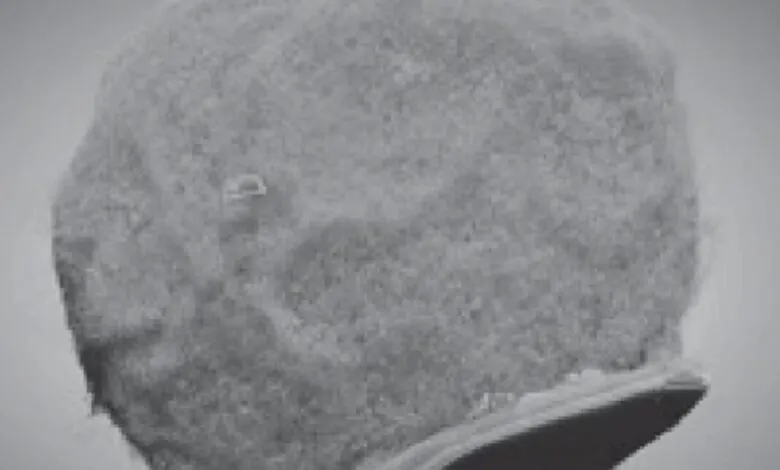 Close-up of a textured, abstract sphere with a subtle face-like impression.