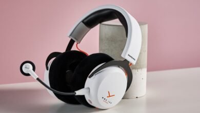 White Beyerdynamic MMX 150 wireless gaming headset with microphone.