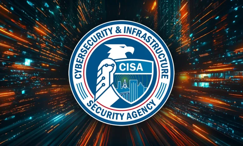 CISA logo against a backdrop of digital data streams and city lights.