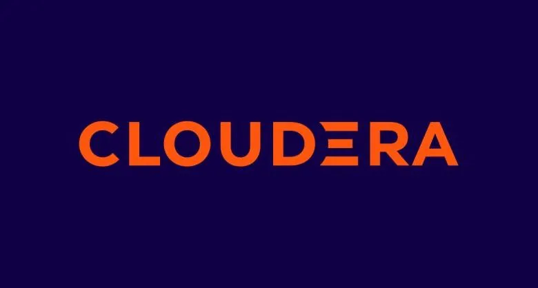 The Cloudera logo in orange text on a dark blue background.