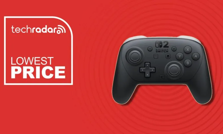 Nintendo Switch Pro Controller on red background with TechRadar logo.