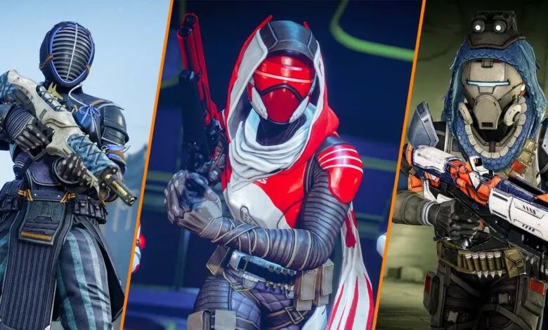 Three Destiny 2 characters in armor, each with unique styles and weapons.