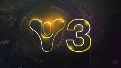 Destiny 3 logo with golden outline on dark background.