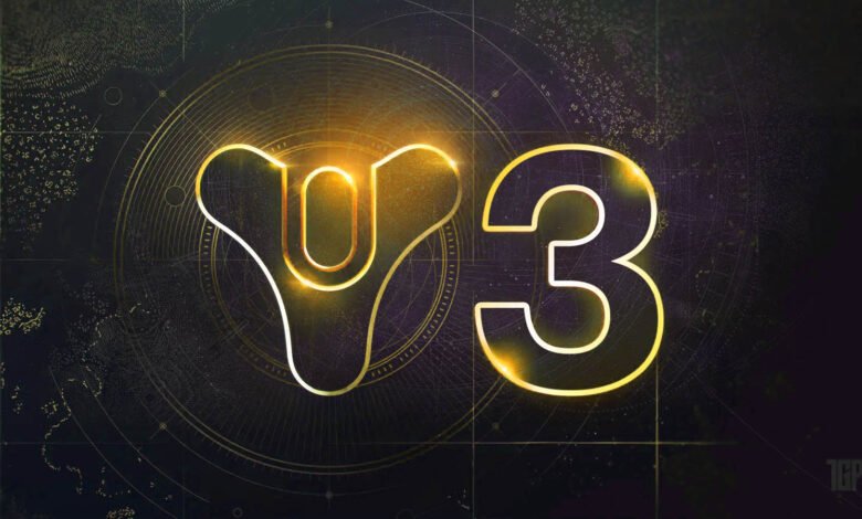 Destiny 3 logo with golden outline on dark background.