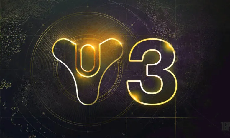 Destiny 3 logo with golden outline on dark background.