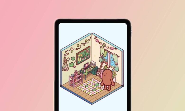 Cute cartoon character in a cozy, frog-themed room with a desk and window.