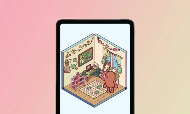 Cute cartoon character in a cozy, frog-themed room with a desk and window.