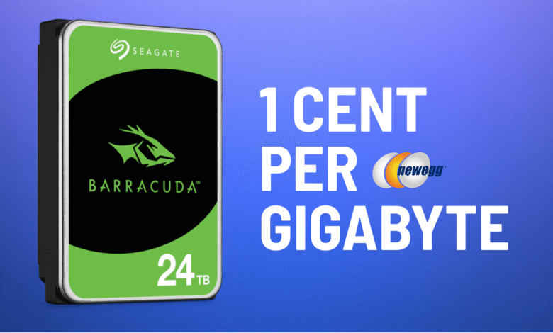 Seagate Barracuda 24TB hard drive with Newegg promotion.