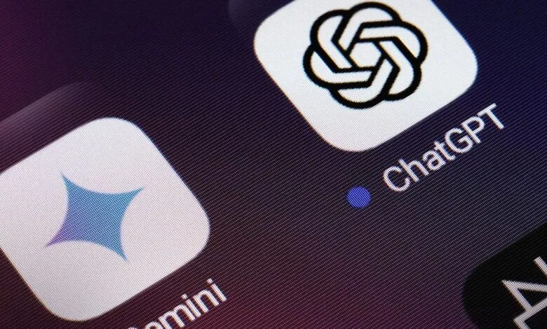 Close-up of smartphone screen showing app icons for ChatGPT and Gemini.