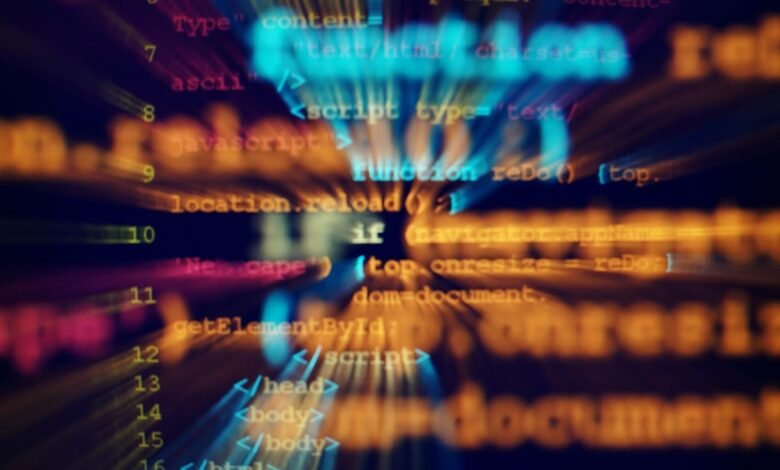 Close-up of computer code with a radial blur effect, highlighting programming concepts.