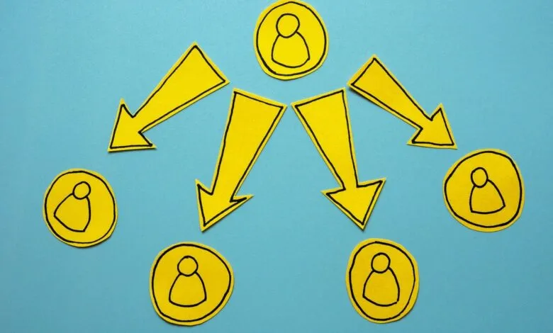 Diagram showing yellow arrows pointing towards simplified human figures on a blue background.
