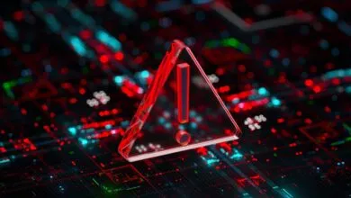 A glowing red 3D exclamation mark inside a triangle, symbolizing a warning or alert.