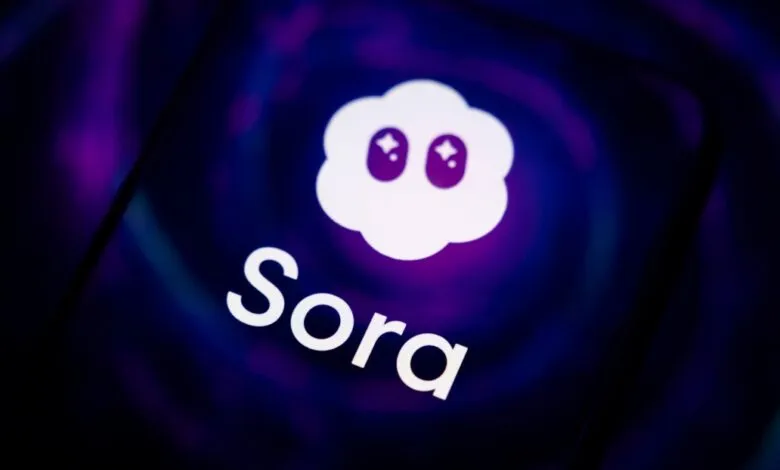 The Sora logo, featuring a white cloud with large, sparkling eyes, and the word 'Sora' below.