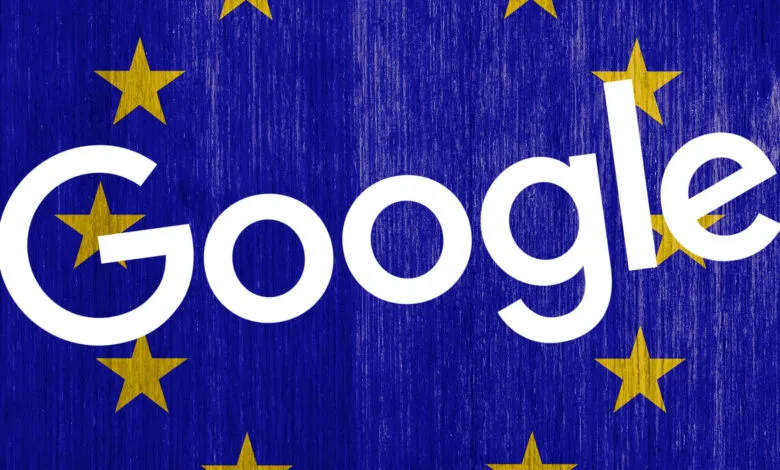 The Google logo is superimposed over the European Union flag.