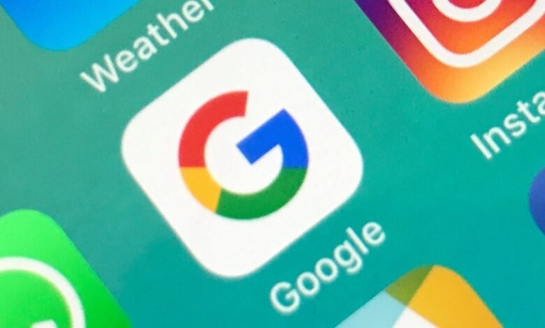 Close-up of the Google app icon on an iPhone screen.