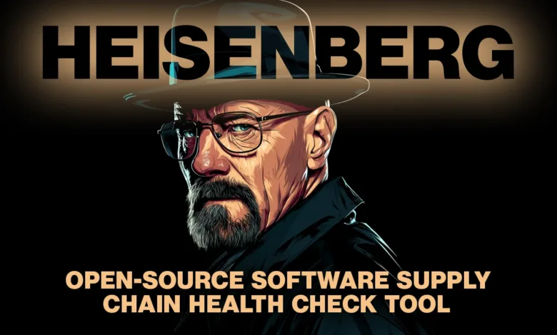 Illustration of Walter White as Heisenberg, wearing a hat and glasses, with text about a software tool.