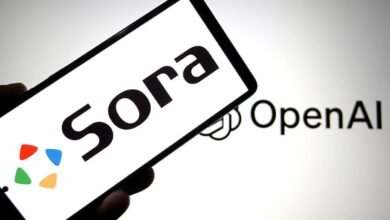 Smartphone displaying the Sora logo and OpenAI logo