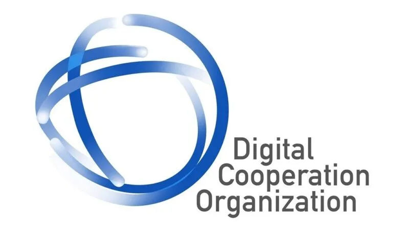 Logo of the Digital Cooperation Organization featuring abstract blue rings and text.