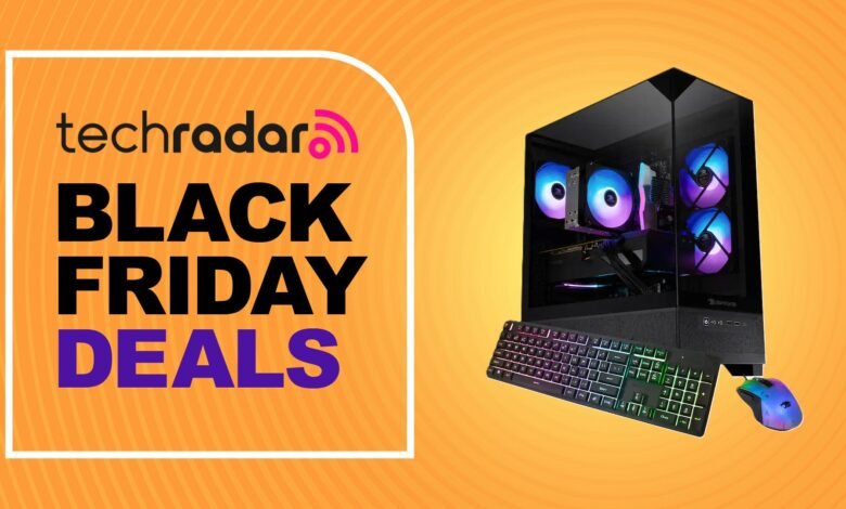 TechRadar Black Friday Deals promotion featuring a gaming PC, keyboard, and mouse.