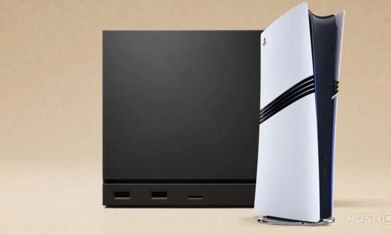 A black PlayStation 5 console next to a white PlayStation 5 console.