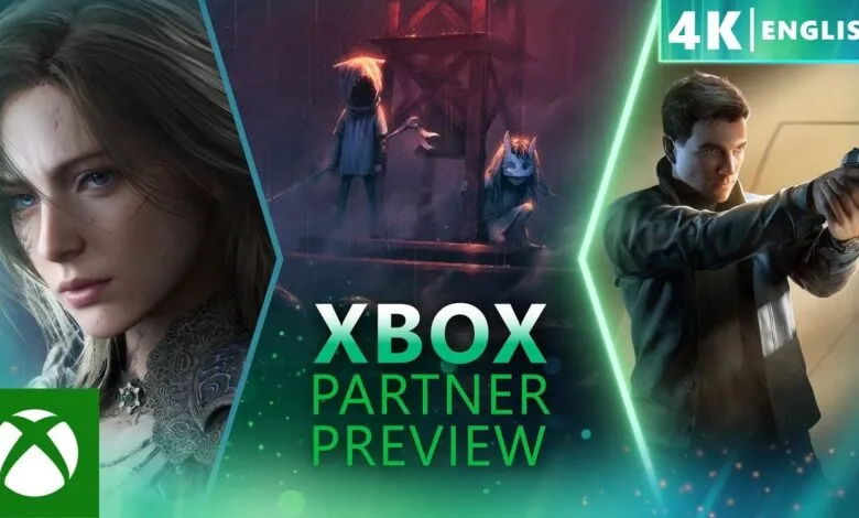 Collage of game characters and Xbox logo for a partner preview event.