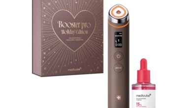 Medicube Booster Pro Holiday Edition set with device and serum.
