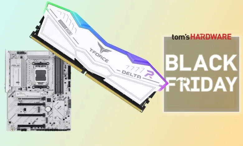T-Force DDR5 RAM and ASUS motherboard for Black Friday deals.