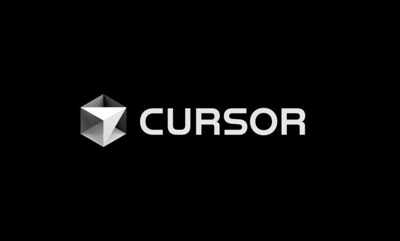 Cursor logo with a geometric cube icon and white text on a black background.