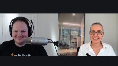 Split screen shows Patrick Stox and Shelley Walsh in a video call.