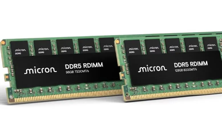 Two Micron DDR5 RDIMM memory modules, 96GB and 128GB.
