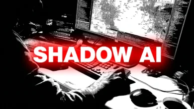 Person working on a computer with "SHADOW AI" text overlay.